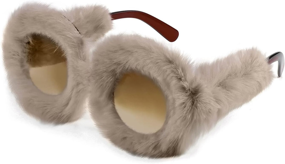 Brown Round 2889 / 70 Millimeters | B09SHBS6BD | FEISEDY Sunglasses Women Plush Fuzzy Soft Velvet Party Masquerade B2877