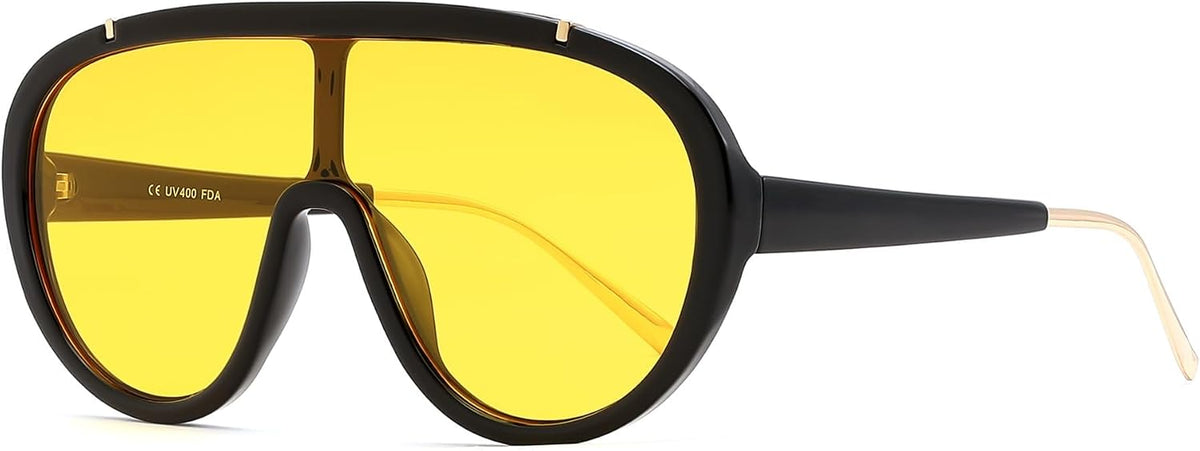 Yellow / 65 Millimeters | B0FX4CPHXH | FEISEDY Retro Oversized Sunglasses Women Men One Piece Frame B2580