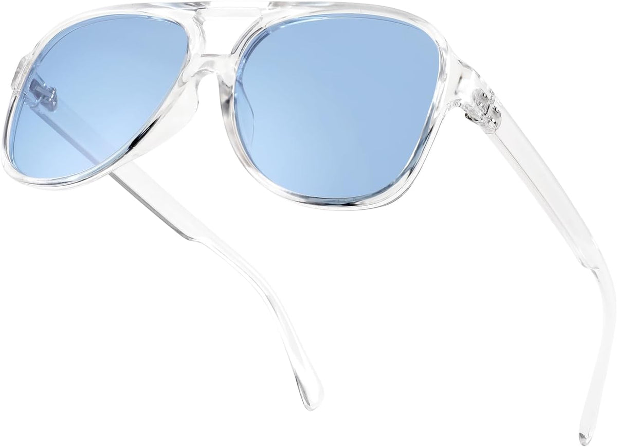 Polarized Clear Frame / 60 Millimeters | B0C8TLN1Q5 | FEISEDY Vintage Retro 70s Plastic Aviator Sunglasses Women Men Classic Large Squared Frame B2751