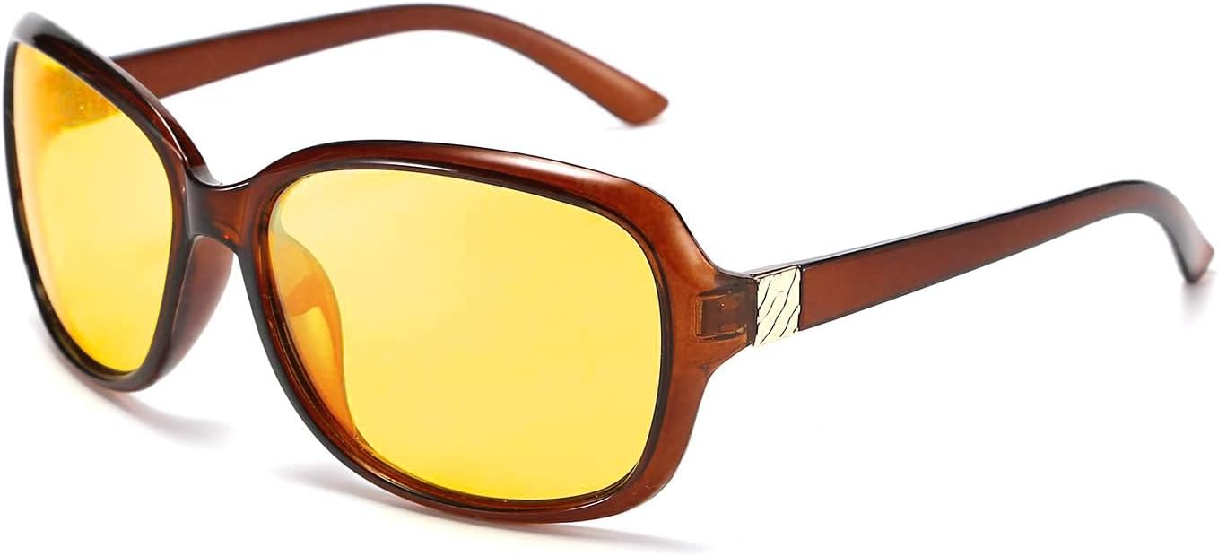 Brown / 60 Millimeters | B081YWZ8KL | FEISEDY Classic Womens Night Glasses Driving Anti Glare Wrap Around Yellow Sunglasses B2548