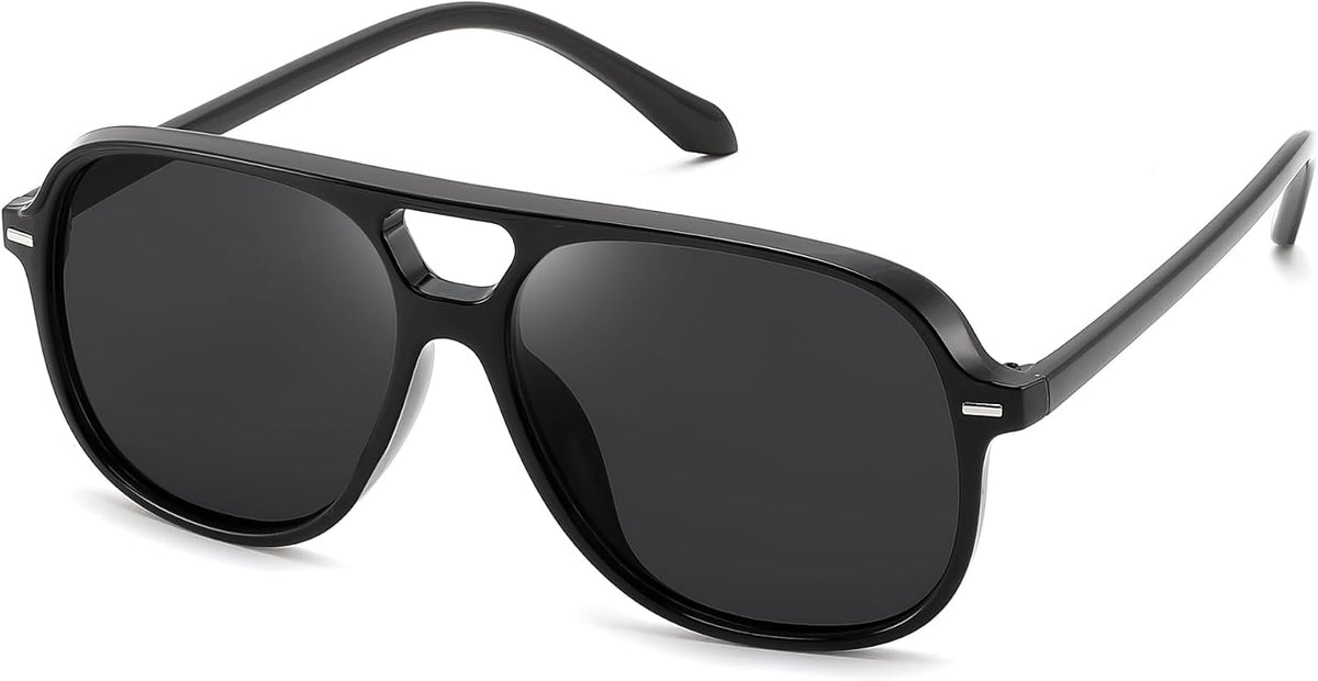 Black & Grey / 56 Millimeters | B0H1WCGC42 | FEISEDY Retro Square Aviator Sunglasses Women Men Double Bridge B0443