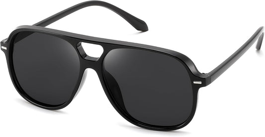 Black & Grey / 56 Millimeters | B0H1WCGC42 | FEISEDY Retro Square Aviator Sunglasses Women Men Double Bridge B0443