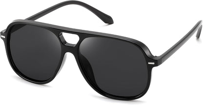 Black & Grey / 56 Millimeters | B0H1WCGC42 | FEISEDY Retro Square Aviator Sunglasses Women Men Double Bridge B0443