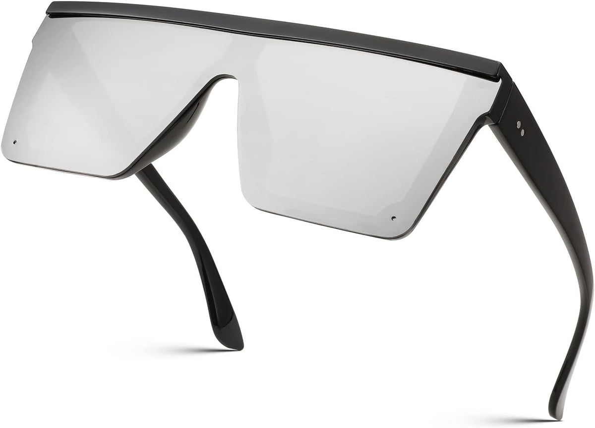 Silver Mirrored / 60 Millimeters | B07MKK9Q4V | FEISEDY Oversized Sunglasses Mens Womens Flat Top Square Trendy Visor Shades UV400 B2470