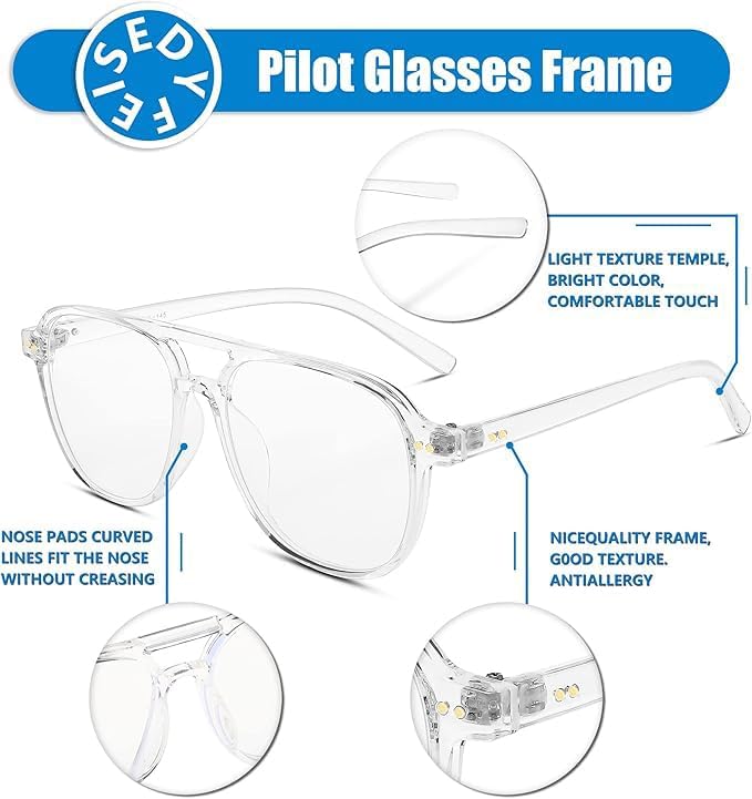 商品图片 15 | B0BYCYNXHJ | FEISEDY Lightweight Pilot Glasses Frame Blue Light Blocking Glasses Women Men Oversized Square Computer Glasses B2387