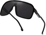 Black/Grey / 61 Millimeters | B0CWV3C72P | FEISEDY Fashion Polarized Sunglasses Oversized One Piece Reflective Lens Sports Sun Glasses B0122