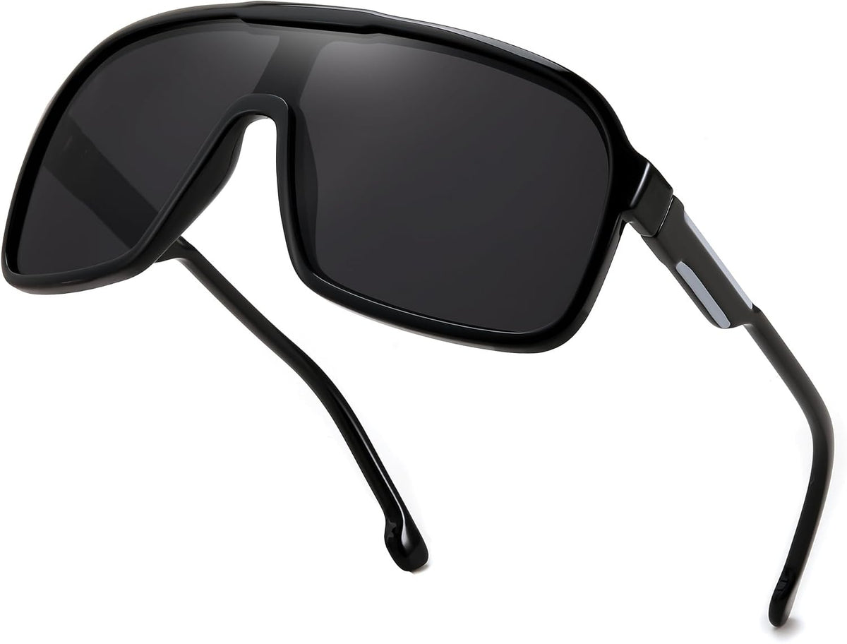Black/Grey / 61 Millimeters | B0CWV3C72P | FEISEDY Fashion Polarized Sunglasses Oversized One Piece Reflective Lens Sports Sun Glasses B0122