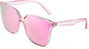 Clear Pink Frame Mirrored Pink Lenses / 63 Millimeters | B09HGP29ND | FEISEDY Oversized Polarized Sunglasses - UV400 Protection, Square Fashion Sun Glasses for Outdoor & Daily B2600