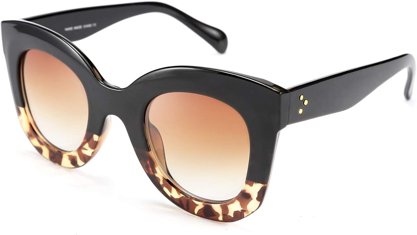 Black-leopard | B083TZYP48 | FEISEDY Retro Oversized Square Horn Sunglasses Semi Cat Eye Butterfly Glass Big Thick Bold Frame B2572