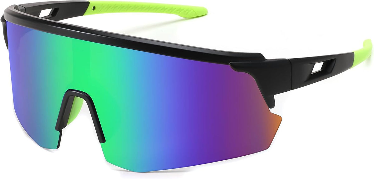 Black Frame & Green Mirror Lens / 70 Millimeters | B0CSDFLHJK | FEISEDY Cycling Sunglasses for Men Women, Sports Glasses for Youth Running Baseball Shades UV400 Protection B0108