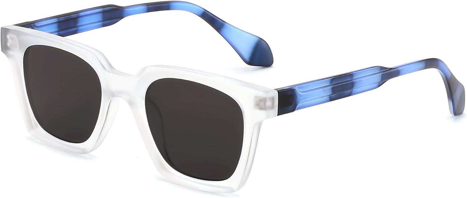White Blue Frame & Black Lens / 46 Millimeters | B0D7C9CPL9 | FEISEDY Retro Square Sunglasses Women Men Trendy Rectangle Thick Frame Shades Classic Designer Sun Glasses B0198