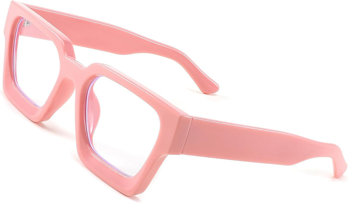 Pink Frame / 53 Millimeters | B0C1SPGYHC | FEISEDY Blue Light Blocking Glasses Thick Computer Eyewear Retro 90s Square Frame B2383
