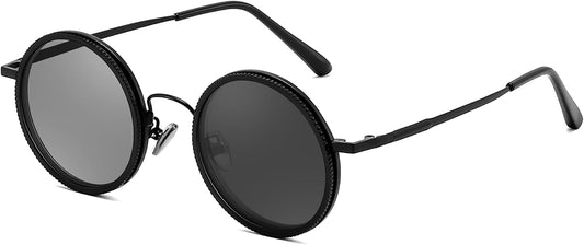 Black / 46 Millimeters | B0GG9HX9Z6 | FEISEDY Adjustable Polarized Round Sunglasses B0379