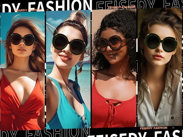 商品图片 2 | B0C7ZVD4MD | FEISEDY Oval Oversized Trendy Sunglasses Women Men Stylish Retro Big Frame Vacation Sun Glasees UV400 Protection B0017