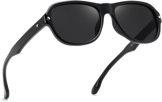 Glossy Black Frame & Black Gray Lenses / 56 Millimeters | B0H2ZBB9G5 | FEISEDY Retro 90s Square Sunglasses for Women Trendy Vintage Aviator Style Stylish Flat Sun Glasses UV400 Protection B0455