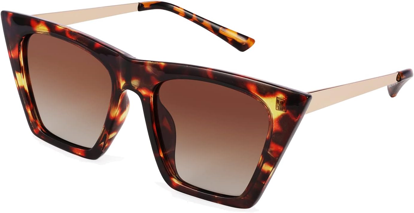 Brown Tortoise/Gradient Tea Lenses / 55 Millimeters | B08R8PBH8L | FEISEDY Vintage Polarized Square Cat Eye Sunglasses Women Trendy Fashion Cateye Polarized Sunglasses B2692