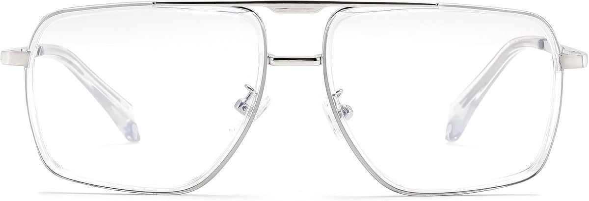 Silver / 53 Millimeters | B0HJH522VL | FEISEDY Metal Blue Light Aviator Glasses for Women Men B0491
