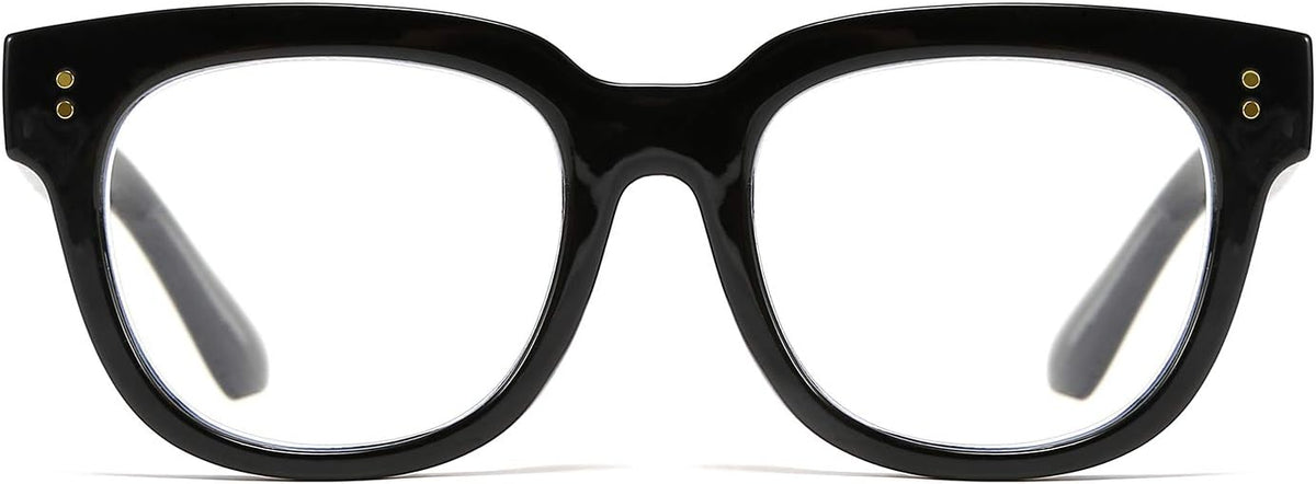 Black Frame / 52 Millimeters | B08MFDK15N | FEISEDY Retro Square Anti Blue Light Blocking Glasses Women Thick Oversized Computer Eyeglasses Double Metal Studs B2689
