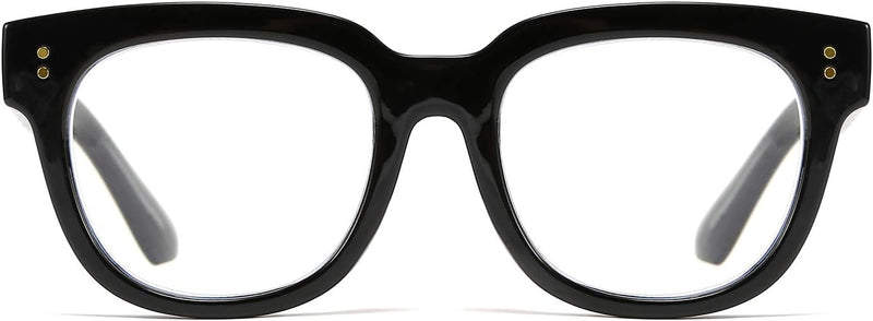 Black Frame / 52 Millimeters | B08MFDK15N | FEISEDY Retro Square Anti Blue Light Blocking Glasses Women Thick Oversized Computer Eyeglasses Double Metal Studs B2689
