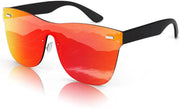 Sunset Red / 64 Millimeters | B098Q2CBV6 | FEISEDY Mirrored Rimless Sunglasses One Piece Lens Reflective Sunglasses for Women Men B2647