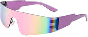 Pink Mirrored / 72 Millimeters | B0B1V6RQ7S | FEISEDY Y2K Futuristic Sunglasses Women Men Rimless One Piece Miorred B2927