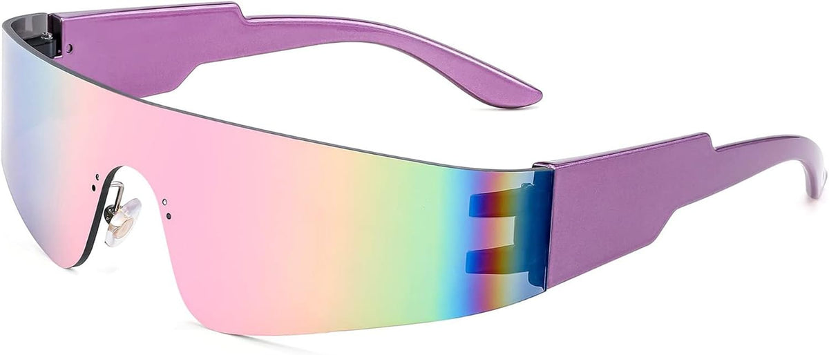 Pink Mirrored / 72 Millimeters | B0B1V6RQ7S | FEISEDY Y2K Futuristic Sunglasses Women Men Rimless One Piece Miorred B2927