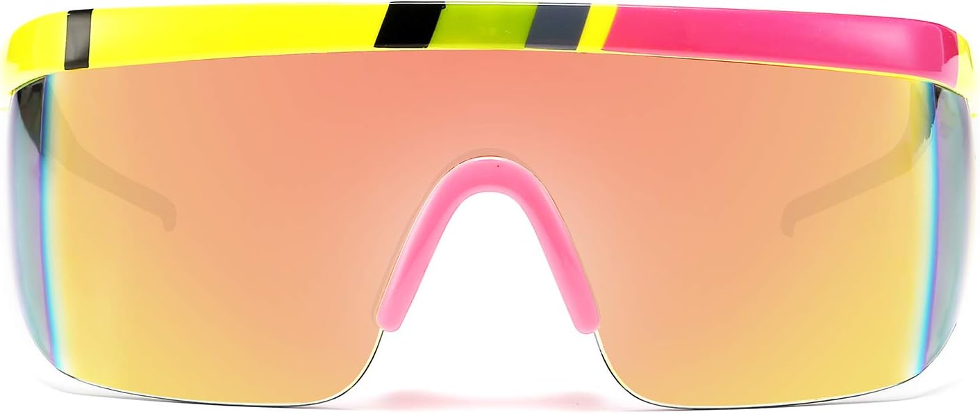 002 Yellow Frame Yellow Mirrored Lens / 56 Millimeters | B07Y1VTRJT | FEISEDY Oversized Mirror Shield Sport 80s Sunglasses Ski Goggles Flat Top One Piece Futuristic Visor Women Men B2522