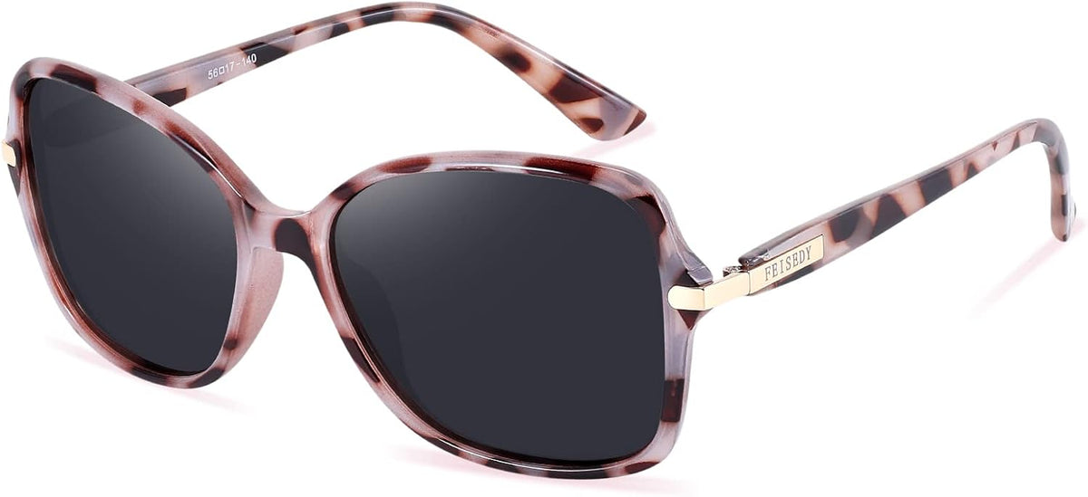 Grey Tortoise Frame & Grey Lens / 56 Millimeters | B09KC4PYF8 | FEISEDY Womens Polarized Sunglasses UV400 Anti Glare Fashion Shades