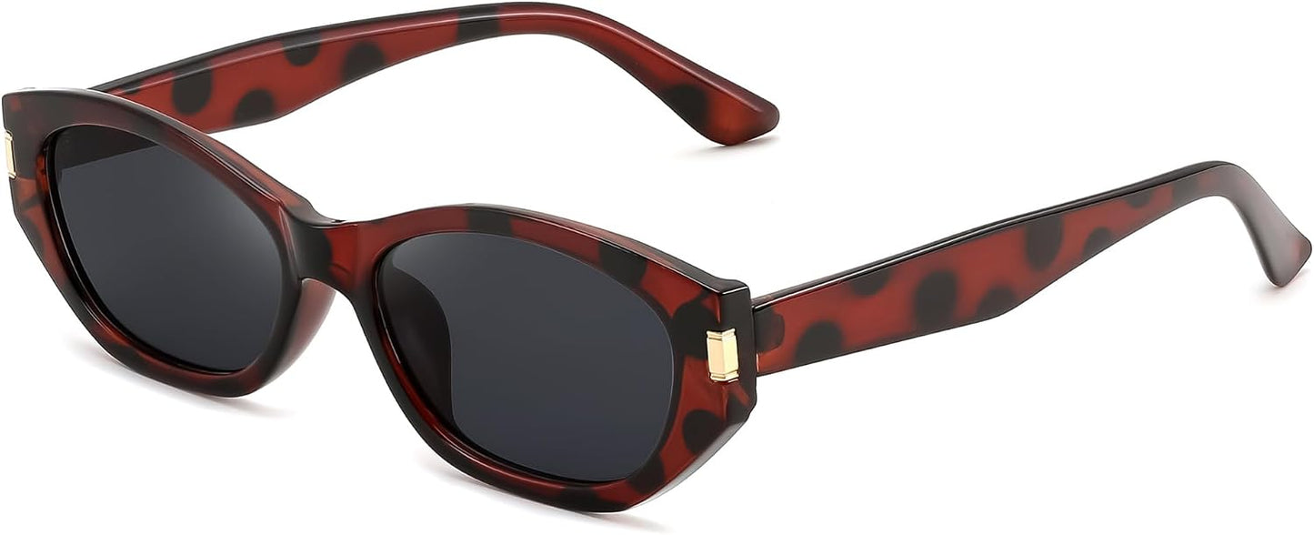 Leopard / 55 Millimeters | B0GV7R9L1Z | FEISEDY Retro Cat Eye Sunglasses for Women Trendy Shades Chunky Frame B0418