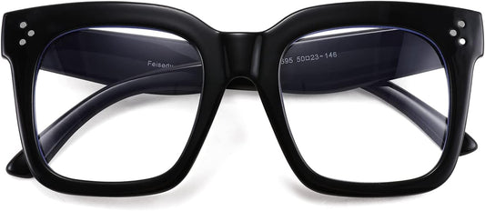 Bright Black Frame / 51 Millimeters | B08ZMQDX5J | FEISEDY Women Men Blue Light Blocking Glasses Frame Oversized Designer Luxury Square Eyewear B2695-FF