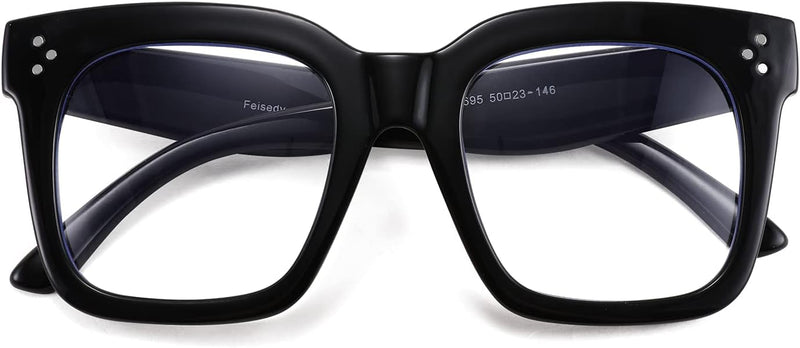 Bright Black Frame / 51 Millimeters | B08ZMQDX5J | FEISEDY Women Men Blue Light Blocking Glasses Frame Oversized Designer Luxury Square Eyewear B2695-FF