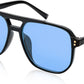 006 Black Frame/Blue Lens / 57 Millimeters | B0B3XGSNCV | FEISEDY Retro Square Aviator Sunglasses Women Men 70s Vintage Trendy Plastic Frame Sun Glasses B2835