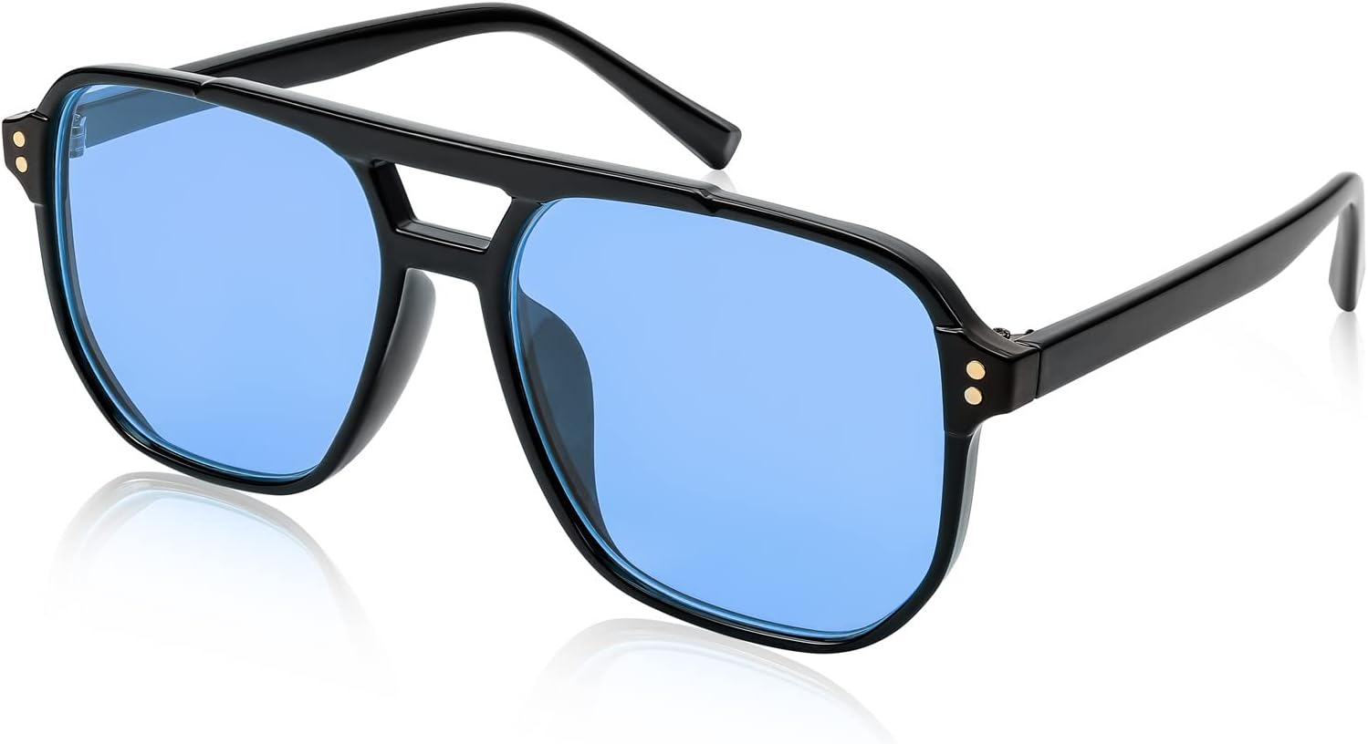 006 Black Frame/Blue Lens / 57 Millimeters | B0B3XGSNCV | FEISEDY Retro Square Aviator Sunglasses Women Men 70s Vintage Trendy Plastic Frame Sun Glasses B2835