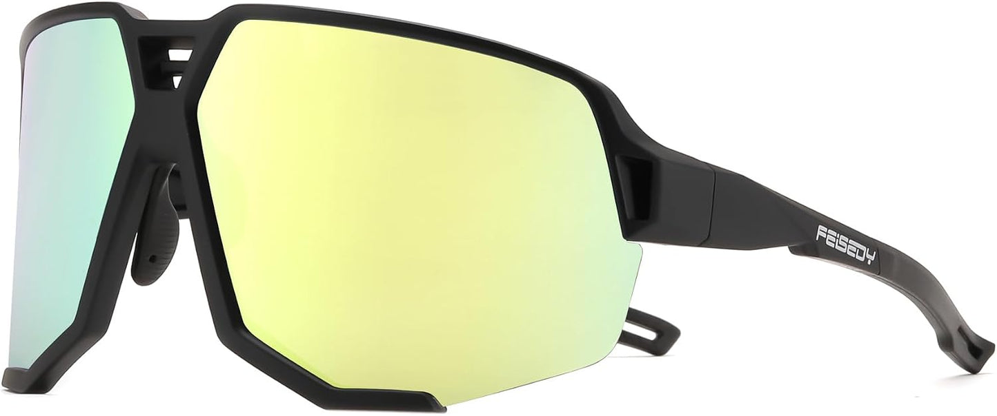 Black Frame Gold Mirrored Lens / Large | B0DN1LWL12 | FEISEDY Polarized Cycling Glasses Sports Sunglasses for Women Men Youth, Running Hiking Baseball Glasses B0215