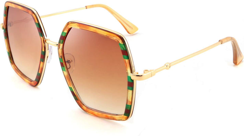 Amber With Red Green Stripes / 54 Millimeters | B08C7TTTDN | FEISEDY Women Large Hexagon Inspired Sunglasses Fashion Irregular Design Style Geometric B2503
