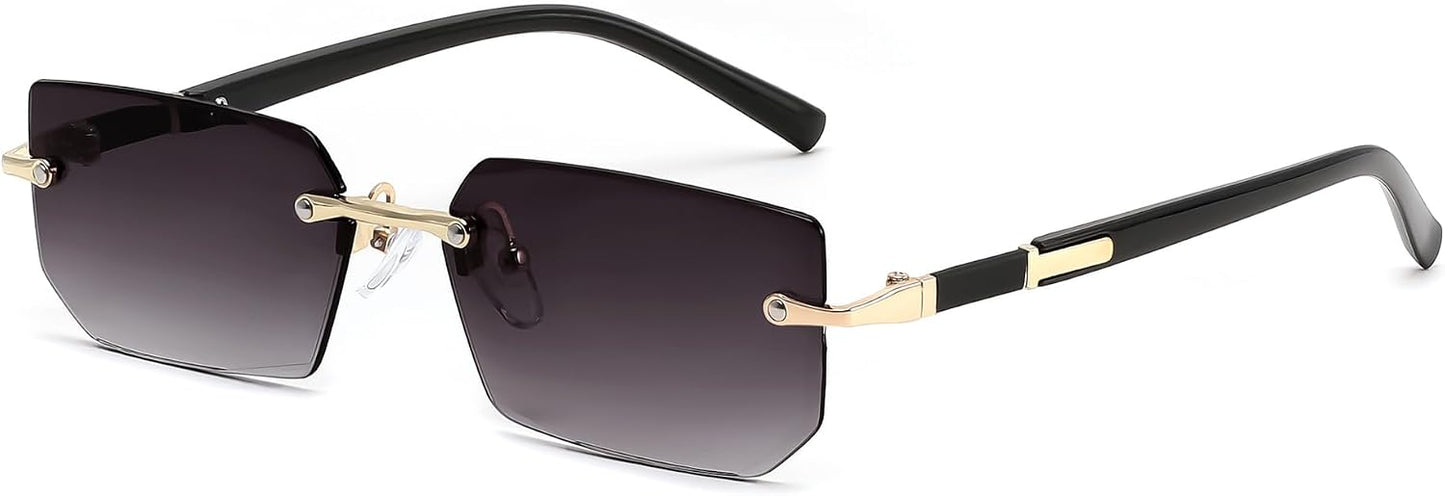Gradient Gray / 55 Millimeters | B0GVSC62KX | FEISEDY Rimless Sunglasses Y2K Retro Small Narrow Rectangle Shades B2643