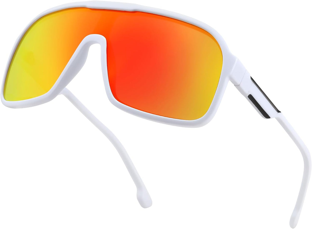 White/Red Mirror / 61 Millimeters | B0CWV47JYN | FEISEDY Fashion Polarized Sunglasses Oversized One Piece Reflective Lens Sports Sun Glasses B0122