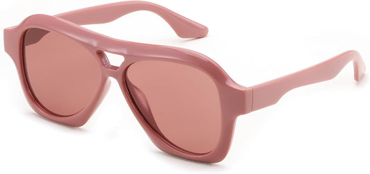 Pink / 54 Millimeters | B0CYLQR75K | FEISEDY Retro Trendy Aviator Sunglasses for Women Men 70s Vintage Double Bridge Plastic Frame Sun Glasses B0128