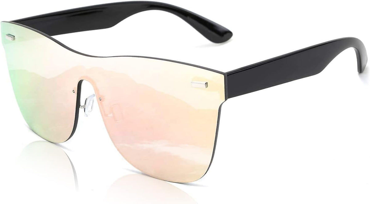 Pink Gold / 64 Millimeters | B08DY1CW9T | FEISEDY Mirrored Rimless Sunglasses One Piece Lens Reflective Sunglasses for Women Men B2647
