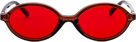 Transparent Tea Frame & Red Lenese / Red | B0GRTTF33N | FEISEDY Oval Blue Light Glasses for Women Men, Red Lens Anti-Blue Light, Fashion Computer Gaming Eyeglasses B0415