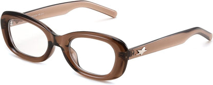 Transparent Brown / 50 Millimeters | B0DD6M5F2B | FEISEDY Retro Oval Blue Light Blocking Glasses for Women Nerd Fake Glasses Y2k Small Eyewear Frame B0229