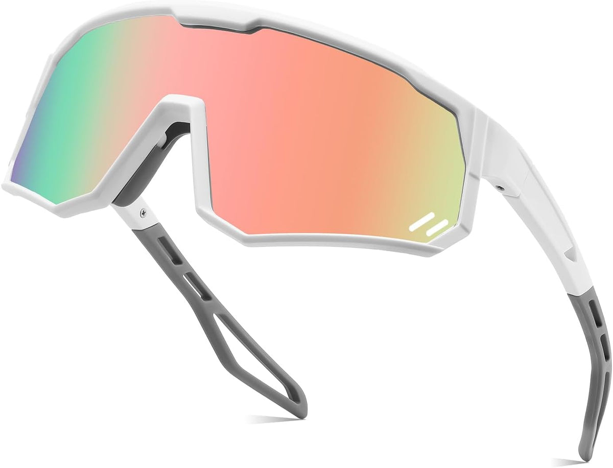 White Frame Pink Mirrored Lens / Large | B0D78W65G7 | FEISEDY Polarized Cycling Glasses Sports Sunglasses, UV400 Protection Baseball Running Glasses for Men Women Youth B0180