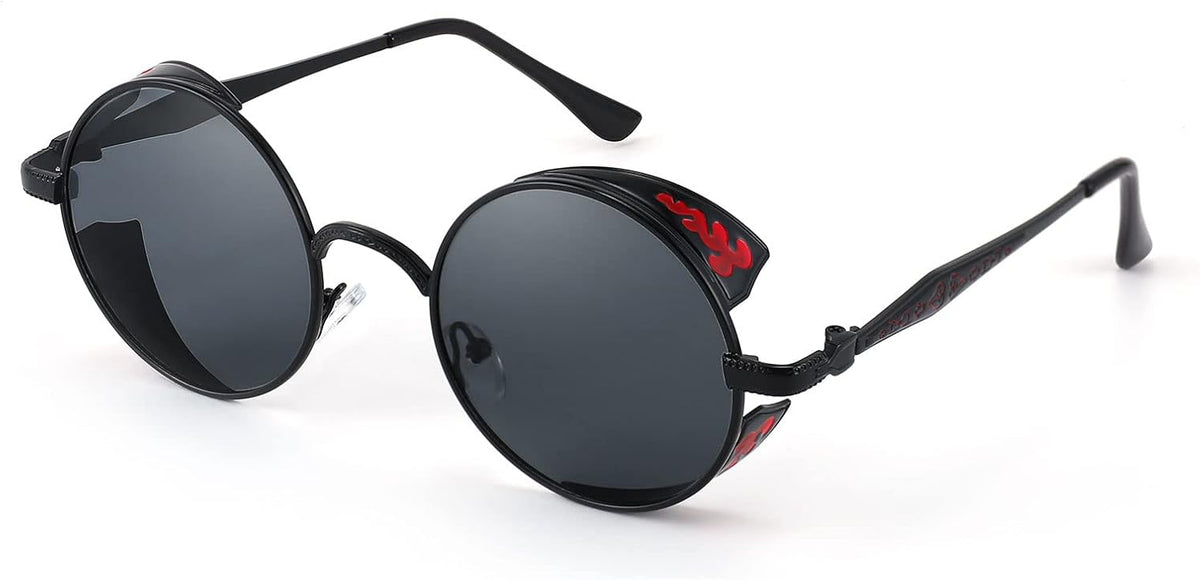 001 Black Frame & Black Gray Polarized Lens / 50 Millimeters | B09HXQF964 | FEISEDY Retro Steampunk Sunglasses for Men Women, Round Metal Frame Gothic Vintage Style B2820
