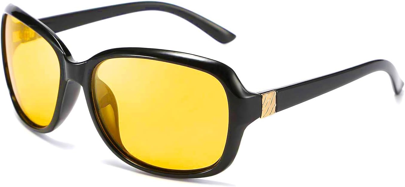 Black / 60 Millimeters | B081YYY5GL | FEISEDY Classic Womens Night Glasses Driving Anti Glare Wrap Around Yellow Sunglasses B2548