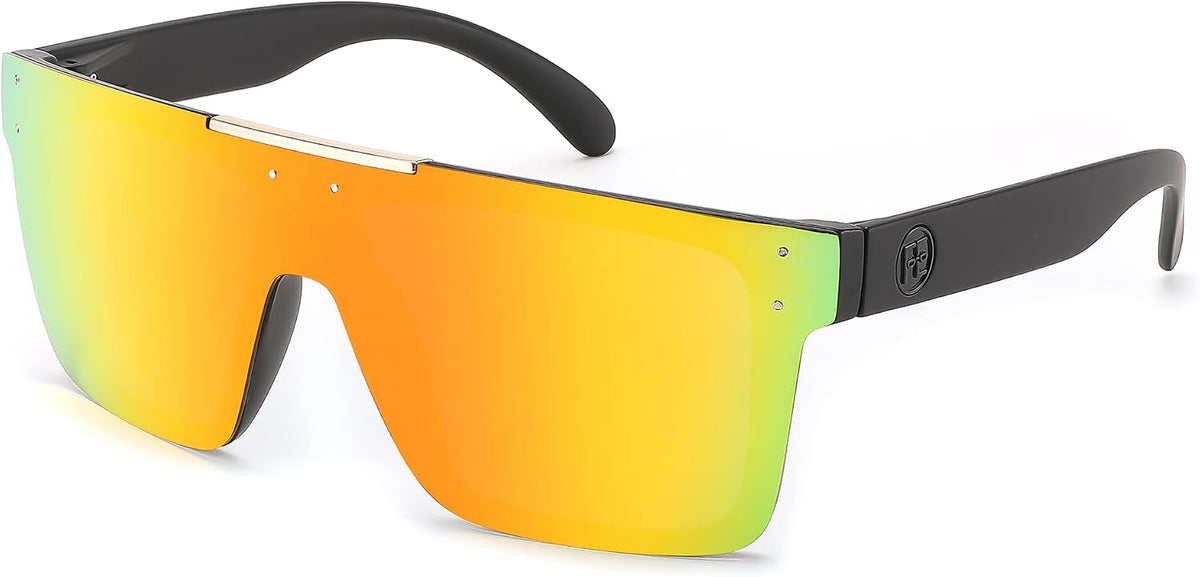 Polarized Red Gold Mirrored Lenses With Black Temples 005 / 72 Millimeters | B0CNCPRPY9 | FEISEDY Polarized Sunglasses for Men, Z87 Oversized Square Flat Top B2990