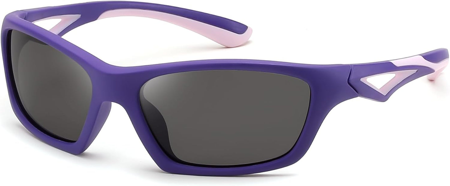 Purple Frame Grey Lens / Medium | B0D1GDB4YB | FEISEDY Kids Polarized Sunglasses TR90 Sports Cycling Glasses UV400 for Boys Girls Age 3-10 B0160