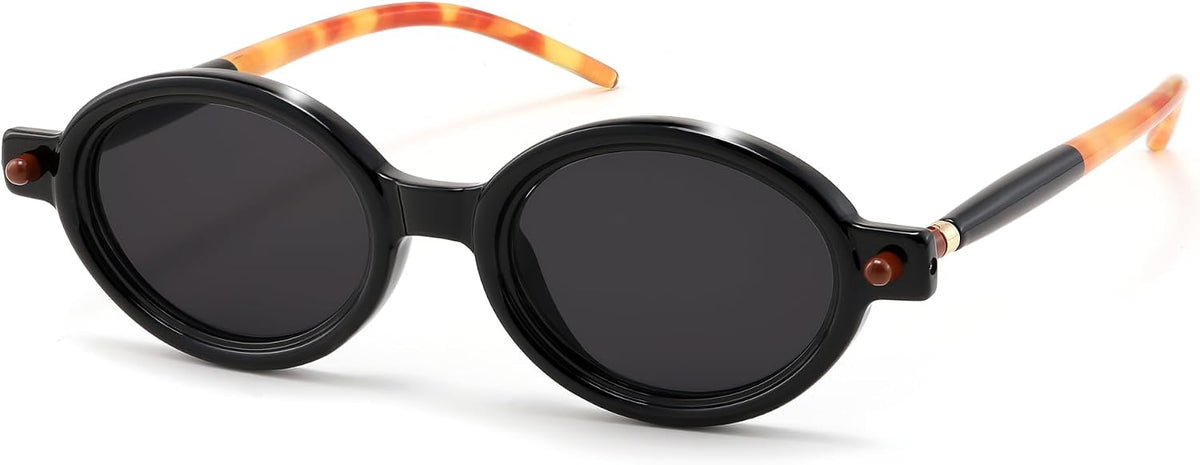 201 Black Leopard Frame & Grey / 47 Millimeters | B0DXQ4GYZK | FEISEDY Retro Oval Sunglasses for Women 90s Narrow Round Lightweight Shades Y2k Trendy Sunnies B1171