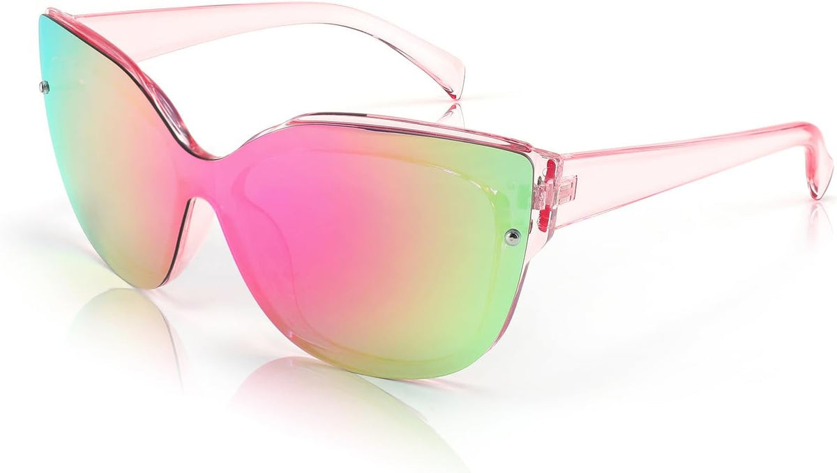 002 Transparent Pink Frame/ Pink Mirror Lens / 66 Millimeters | B09LTWN7GK | FEISEDY Cat Eye Sunglasses Polarized for Women Men£¬Rimless Mirrored Sunglasses, Oversized, Trendy Retro Sun Glasses B2796