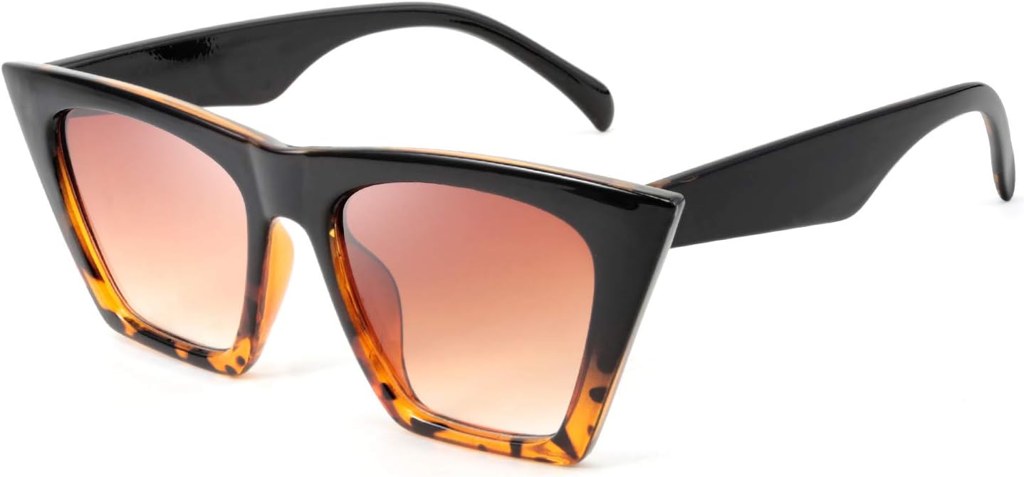 Black Leopard / 52 Millimeters | B08TM3G4P3 | FEISEDY Vintage Square Cat Eye Sunglasses Women Trendy Cateye Sunglasses B2473