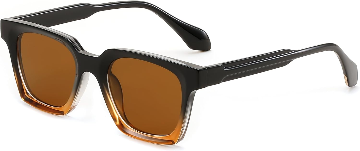 Tea Frame & Tea Lens / 46 Millimeters | B0D7C8LKDW | FEISEDY Retro Square Sunglasses Women Men Trendy Rectangle Thick Frame Shades Classic Designer Sun Glasses B0198